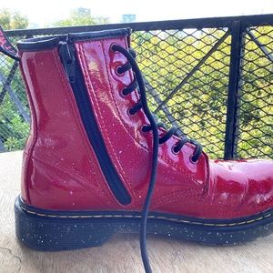 Size 6 US L (Women’s), bright red Doc Marten combat boots